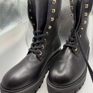 Black Leather Lace-Up Boots